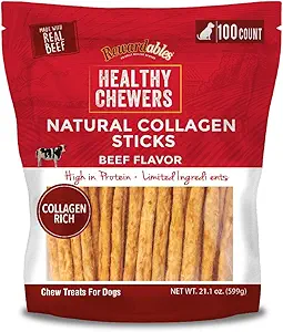 Rewardables | Healthy Chewers | Natural Collagen and Beef Sticks for Dogs | 100 Count | High Protein and Limited Ingredient Dog Chews