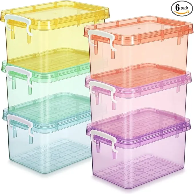 Wenqik 6 Pack Colorful Plastic Storage Bins with Lids 4 Quart Small Storage Latch Box Stackable and Nestable Clear Organizer Bins with Latching Handle and Buckle for Organizing(Colorful)